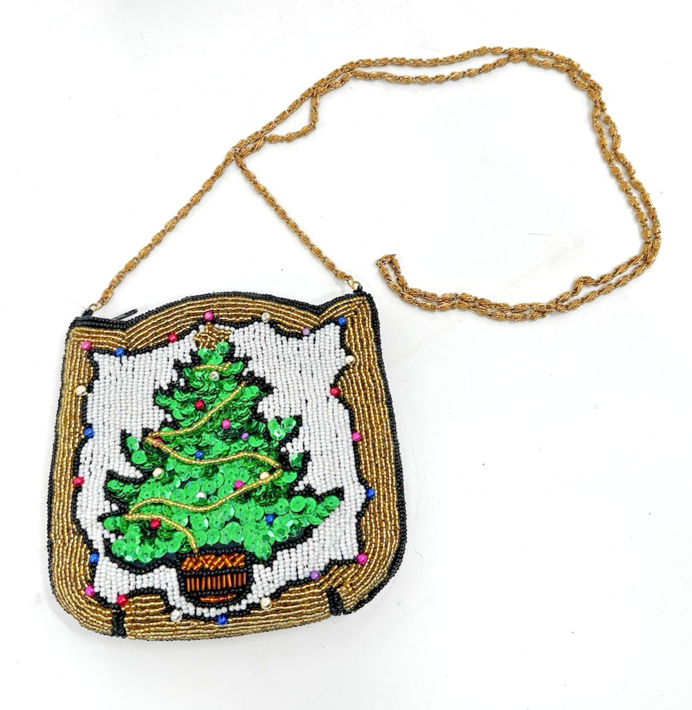 Christmas Tree Beaded Sequin Handbag Clutch Vintage Shoulder Bag